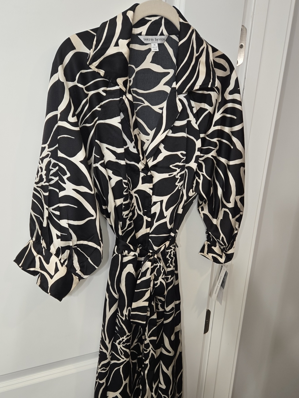 Black & Cream Floral Wrap Dress